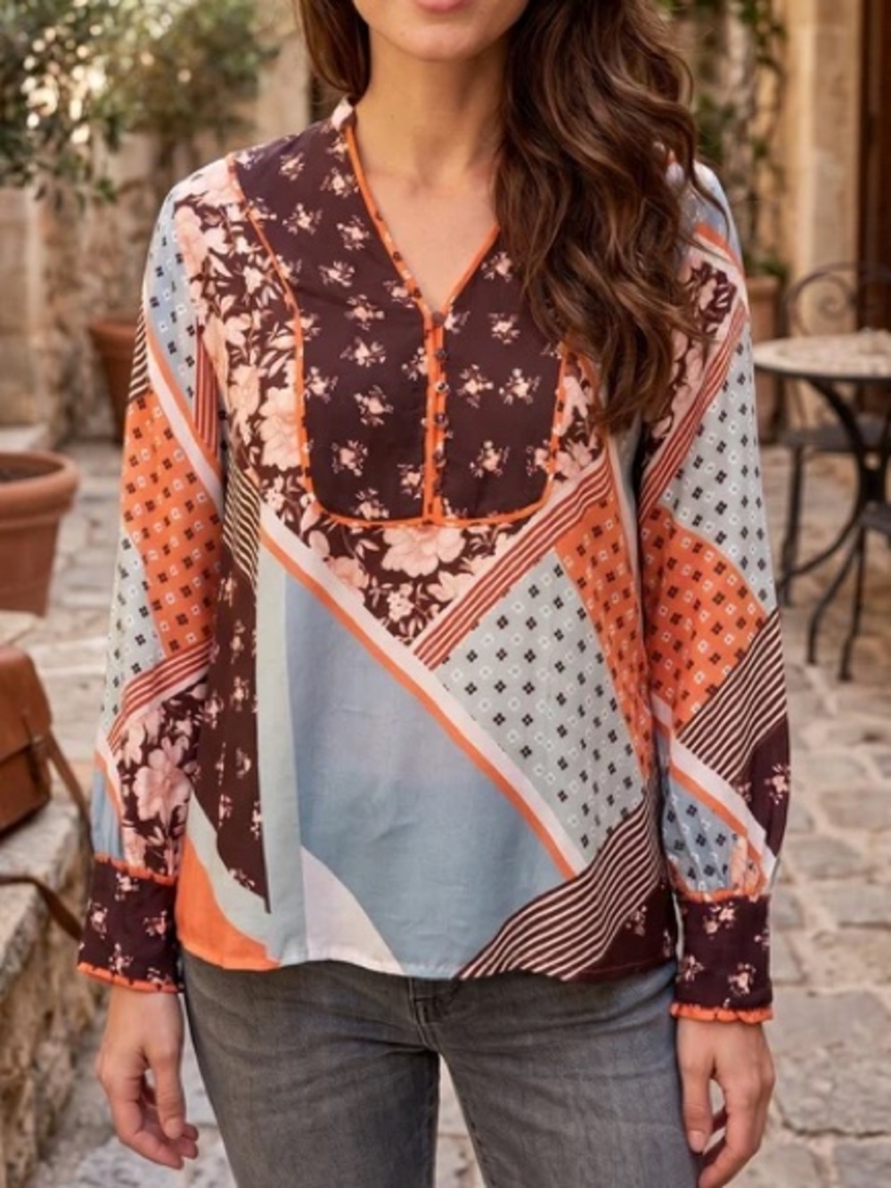 Johnny Was Roslyn Toni Blouse Career Top Brown Floral - Picture 2 of 4